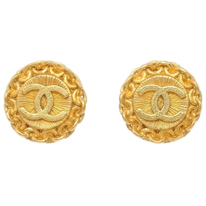 Chanel Button Clip-On Earrings Gold 96P