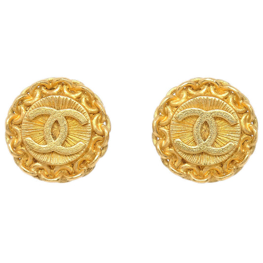 Chanel Button Clip-On Earrings Gold 96P