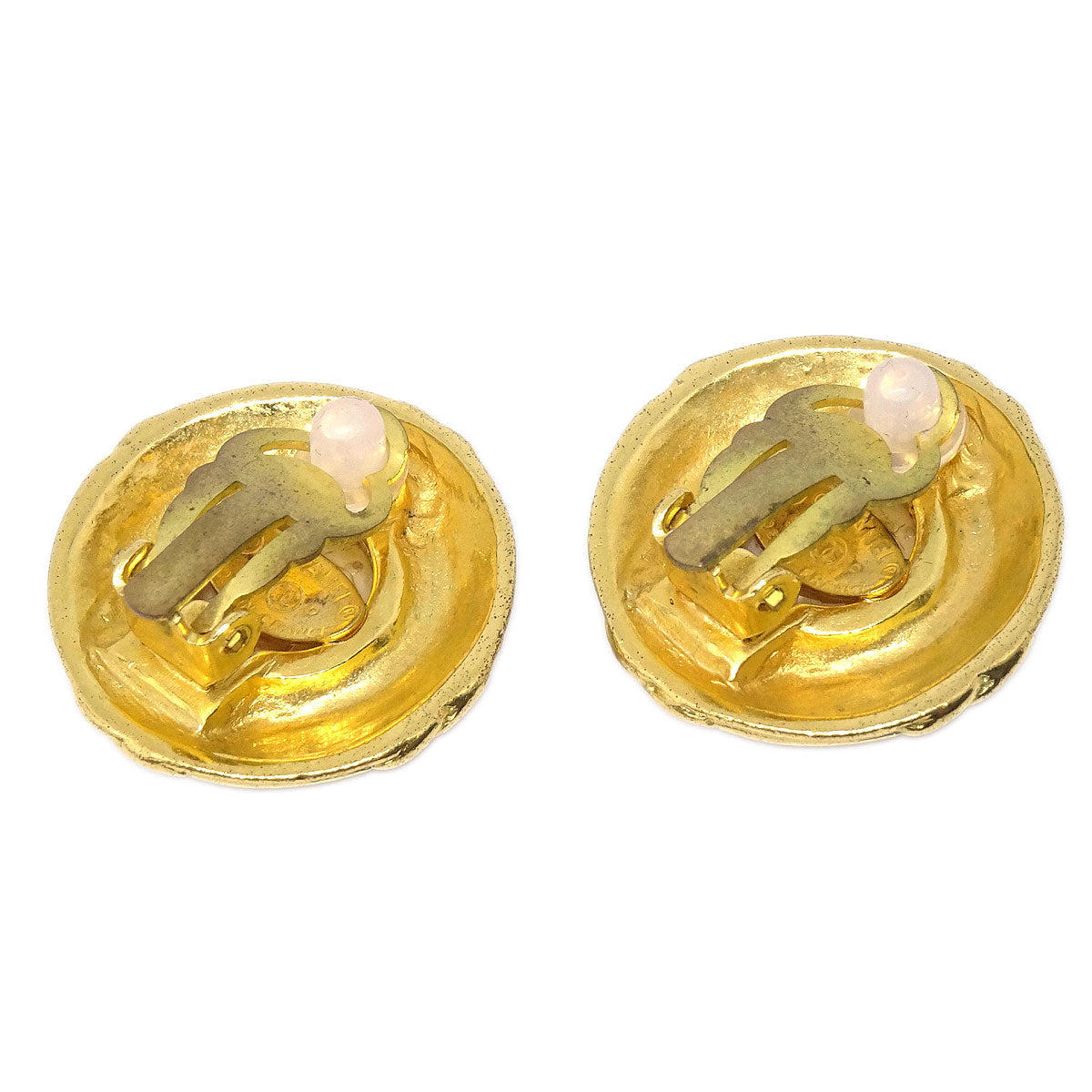 Chanel Button Clip-On Earrings Gold Costume Pearl 93P
