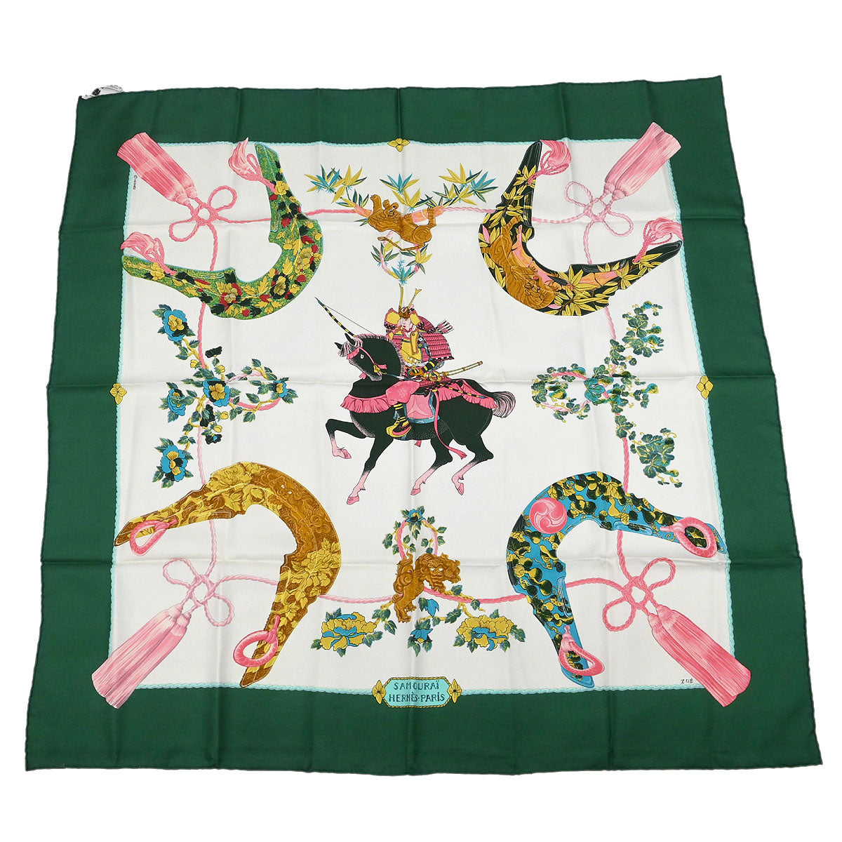 Hermes Scarf Carre 90 Samourai Green Small Good