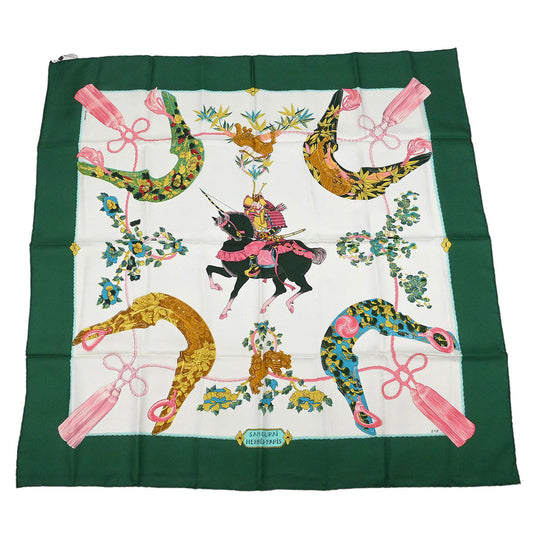 Hermes Scarf Carre 90 Samourai Green Small Good