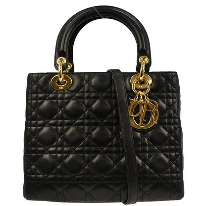 Christian Dior Black Lambskin Lady Dior Cannage 2way Shoulder Handbag