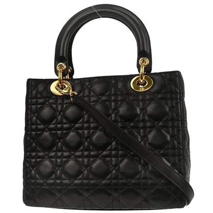 Christian Dior Black Lambskin Lady Dior Cannage 2way Shoulder Handbag