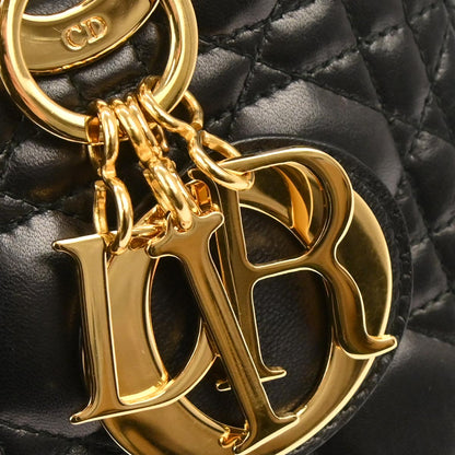Christian Dior Black Lambskin Lady Dior Cannage 2way Shoulder Handbag