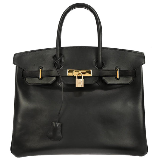Hermes Black Box Calf Birkin 35 Handbag