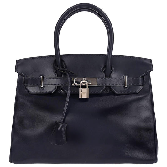 Hermes Blue Indigo Box Calf Birkin 30 Handbag