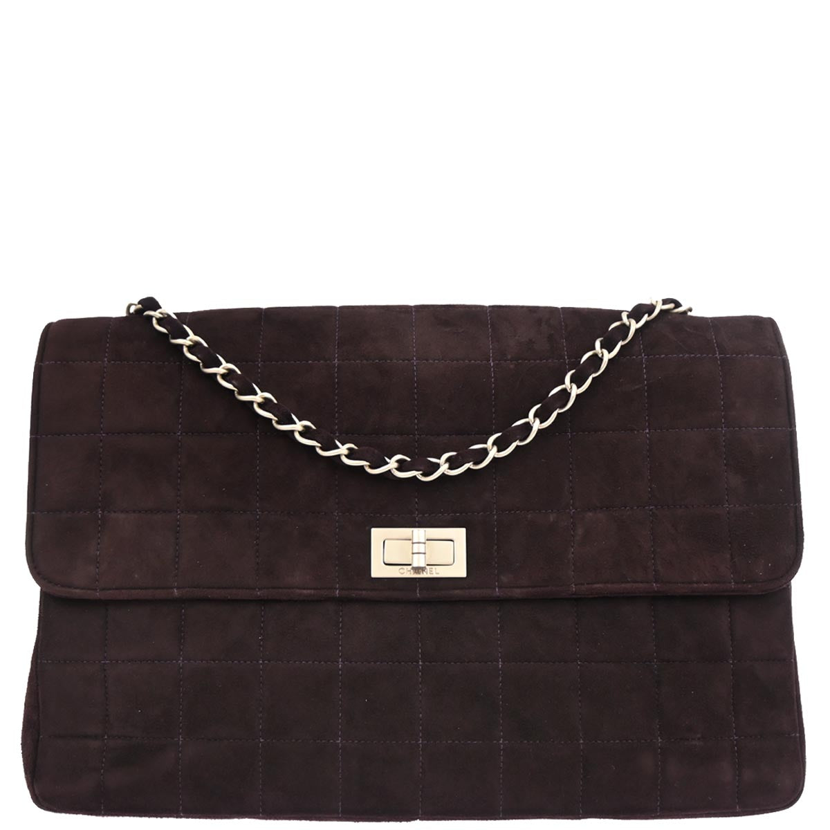 Chanel 2000-2002 Brown Suede Jumbo Mademoiselle Lock Choco Bar Shoulder Bag