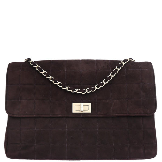 Chanel 2000-2002 Brown Suede Jumbo Mademoiselle Lock Choco Bar Shoulder Bag