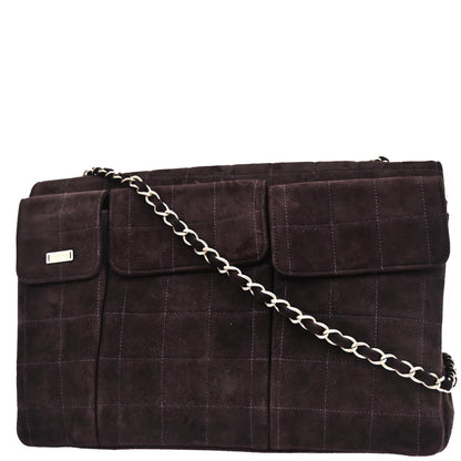 Chanel 2000-2002 Brown Suede Jumbo Mademoiselle Lock Choco Bar Shoulder Bag