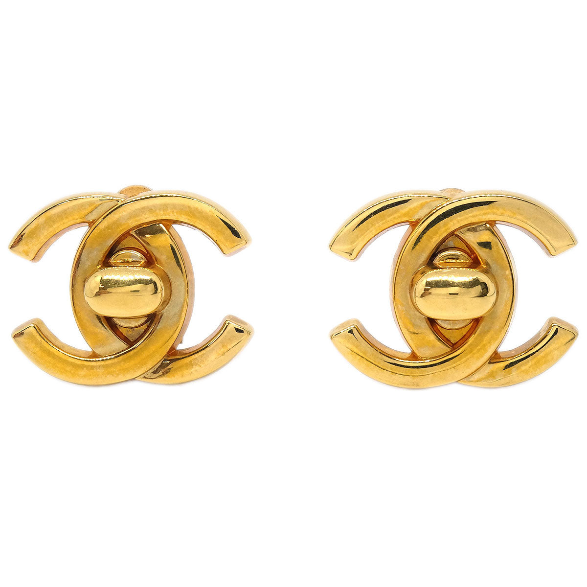 Chanel CC Turnlock Clip-On Earrings Gold Large 96A