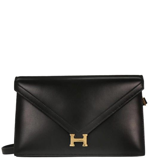 Hermes Black Box Calf Lydie Clutch Shoulder Bag