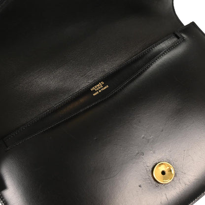 Hermes Black Box Calf Lydie Clutch Shoulder Bag