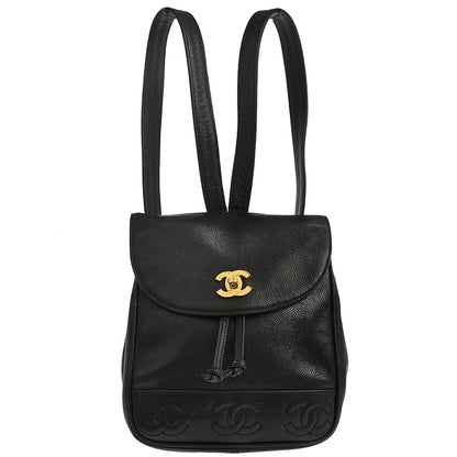Chanel 1996-1997 Black Caviar Skin Triple CC Backpack