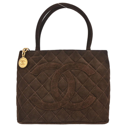 Chanel 1997-1999 Brown Suede Medallion Tote Handbag
