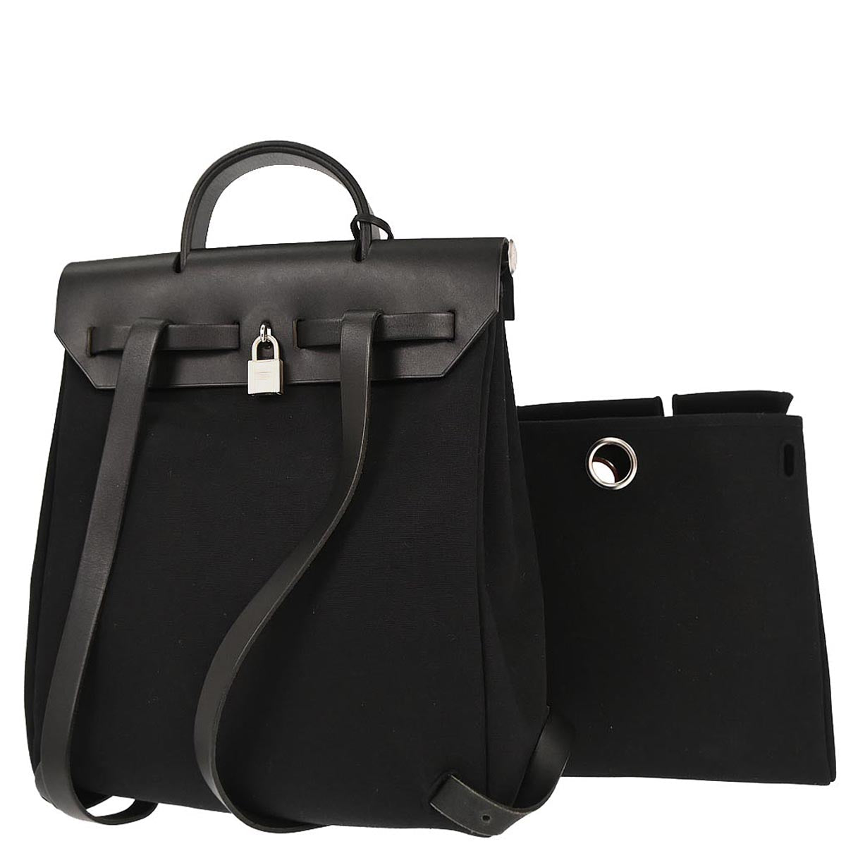 Hermes Black Toile Officier Herbag a Dos 2 in 1 Backpack