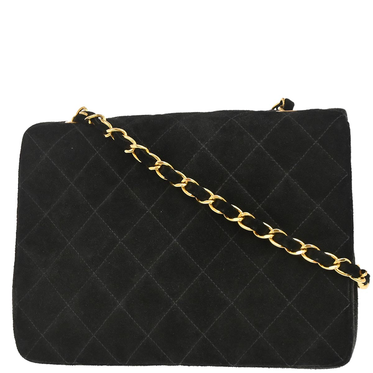 Chanel 1991-1994 Black Suede Classic Square Flap Shoulder Bag 20