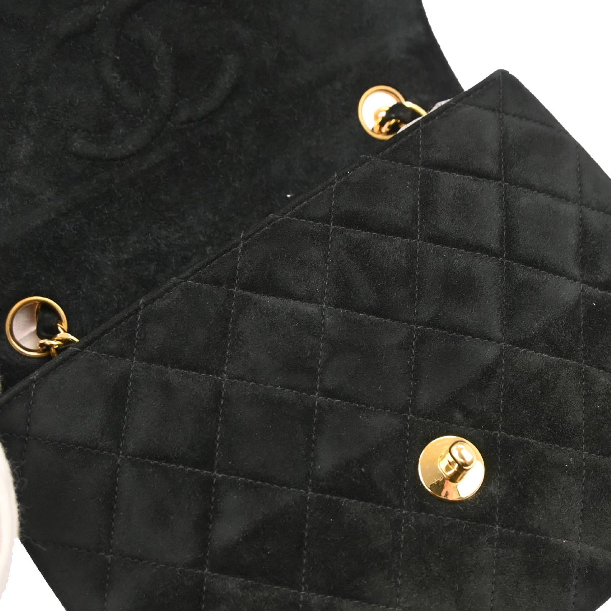 Chanel 1991-1994 Black Suede Classic Square Flap Shoulder Bag 20