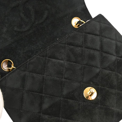 Chanel 1991-1994 Black Suede Classic Square Flap Shoulder Bag 20