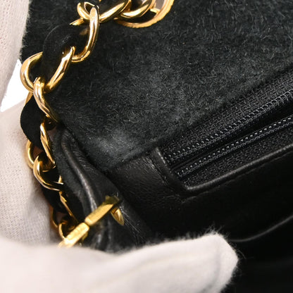 Chanel 1991-1994 Black Suede Classic Square Flap Shoulder Bag 20