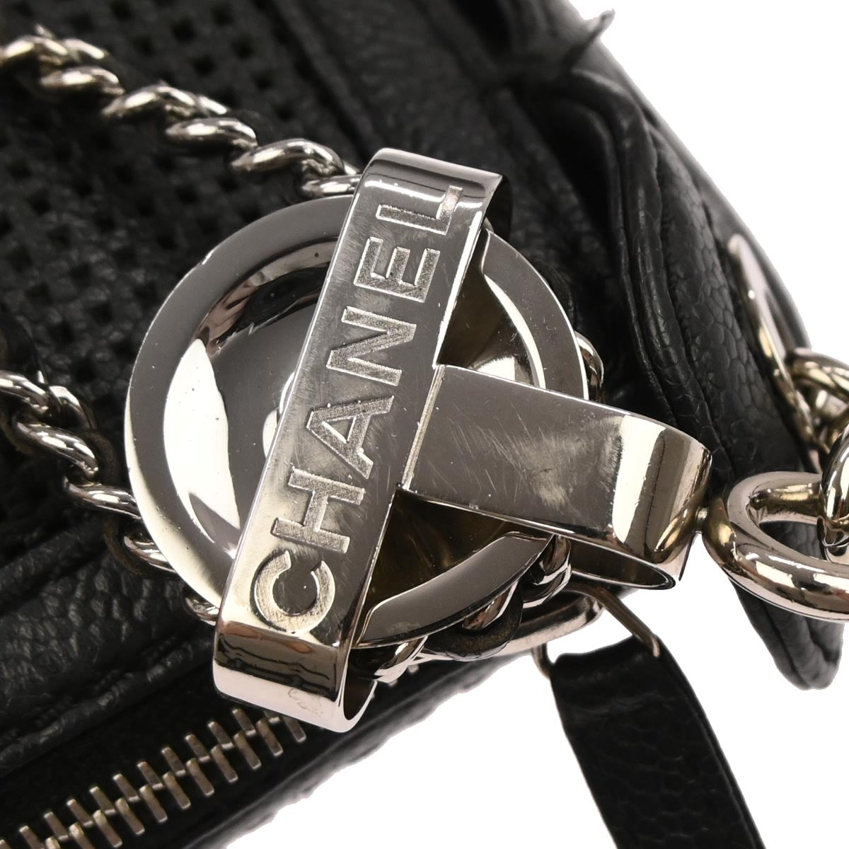 Chanel Black Perforated Caviar Skin Pulley Shoulder Bag