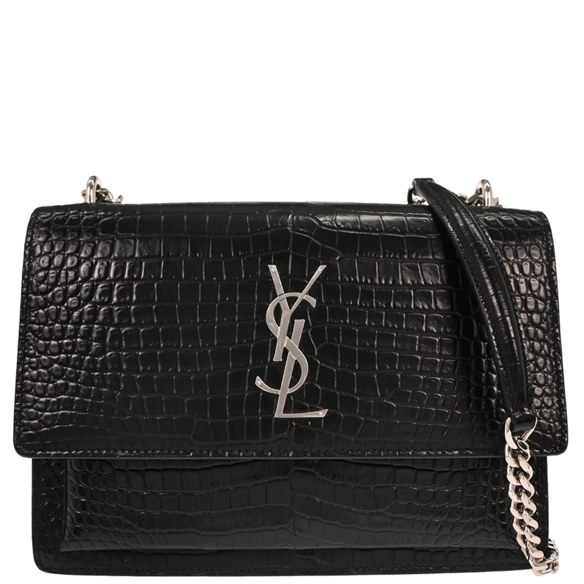 Saint Laurent Black Embossed Leather Sunset Shoulder Bag