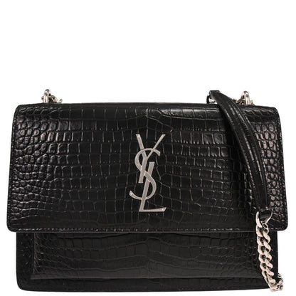 Saint Laurent Black Embossed Leather Sunset Shoulder Bag