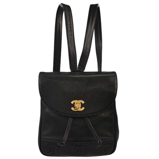 Chanel 1996-1997 Black Caviar Skin Triple CC Backpack