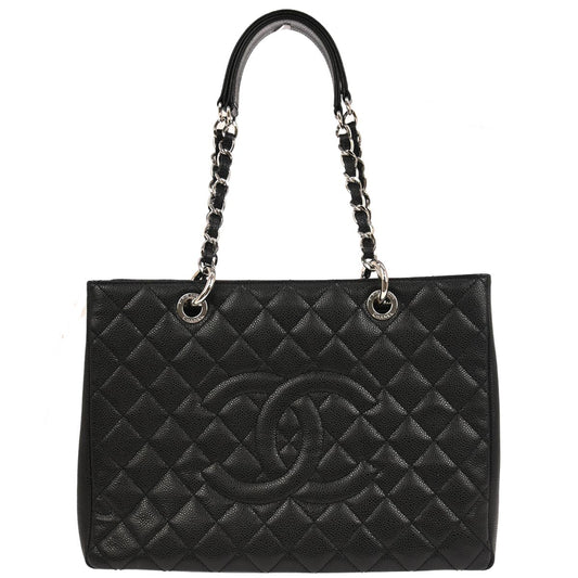 Chanel 2011 Black Caviar Skin Grand Shopping Tote GST Chain Handbag
