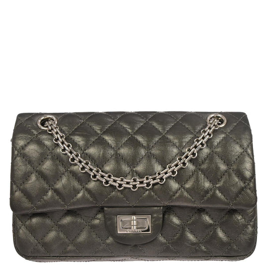 Chanel 2017-2018 Silver Calfskin 2.55 Medium Classic Double Flap Shoulder Bag