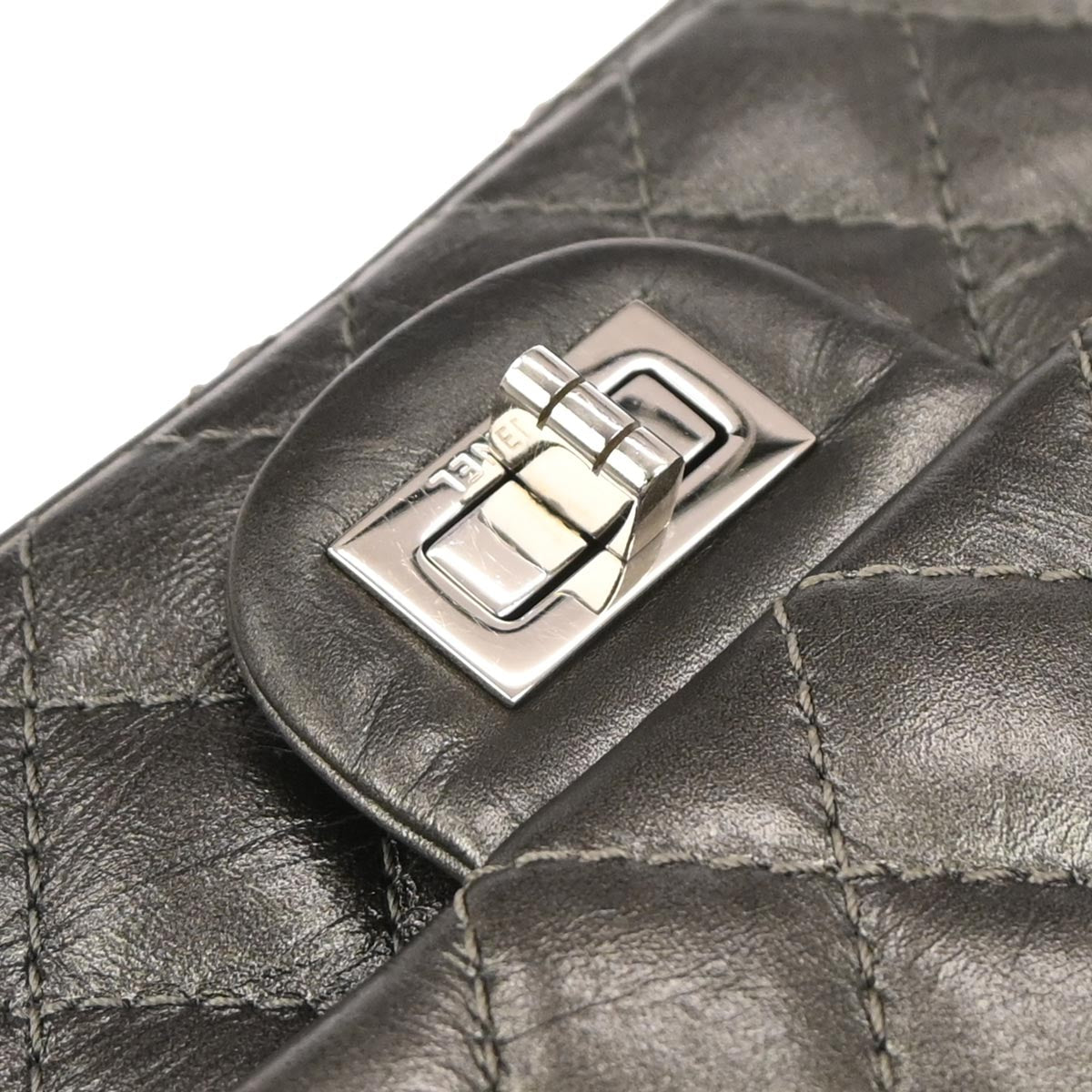 Chanel 2017-2018 Silver Calfskin 2.55 Medium Classic Double Flap Shoulder Bag