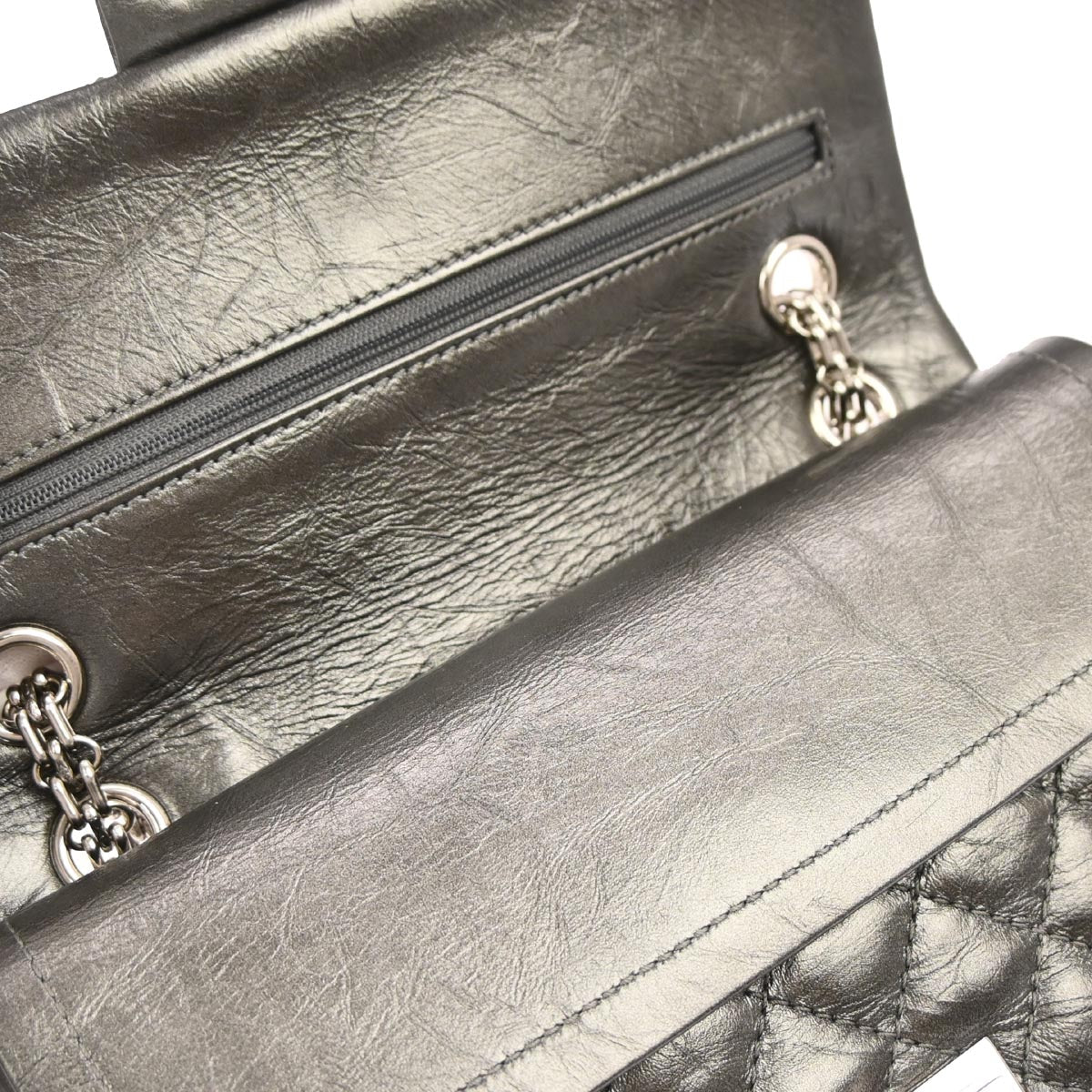 Chanel 2017-2018 Silver Calfskin 2.55 Medium Classic Double Flap Shoulder Bag