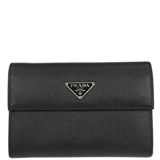 Prada Black Leather Trifold Wallet