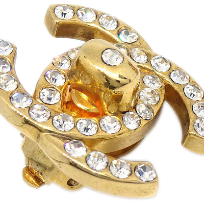 Chanel CC Turnlock Clip-On Earrings Gold Rhinestone Large 96A