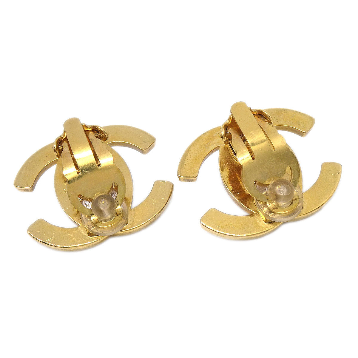 Chanel CC Turnlock Clip-On Earrings Gold Rhinestone Large 96A