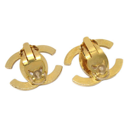 Chanel CC Turnlock Clip-On Earrings Gold Rhinestone Large 96A
