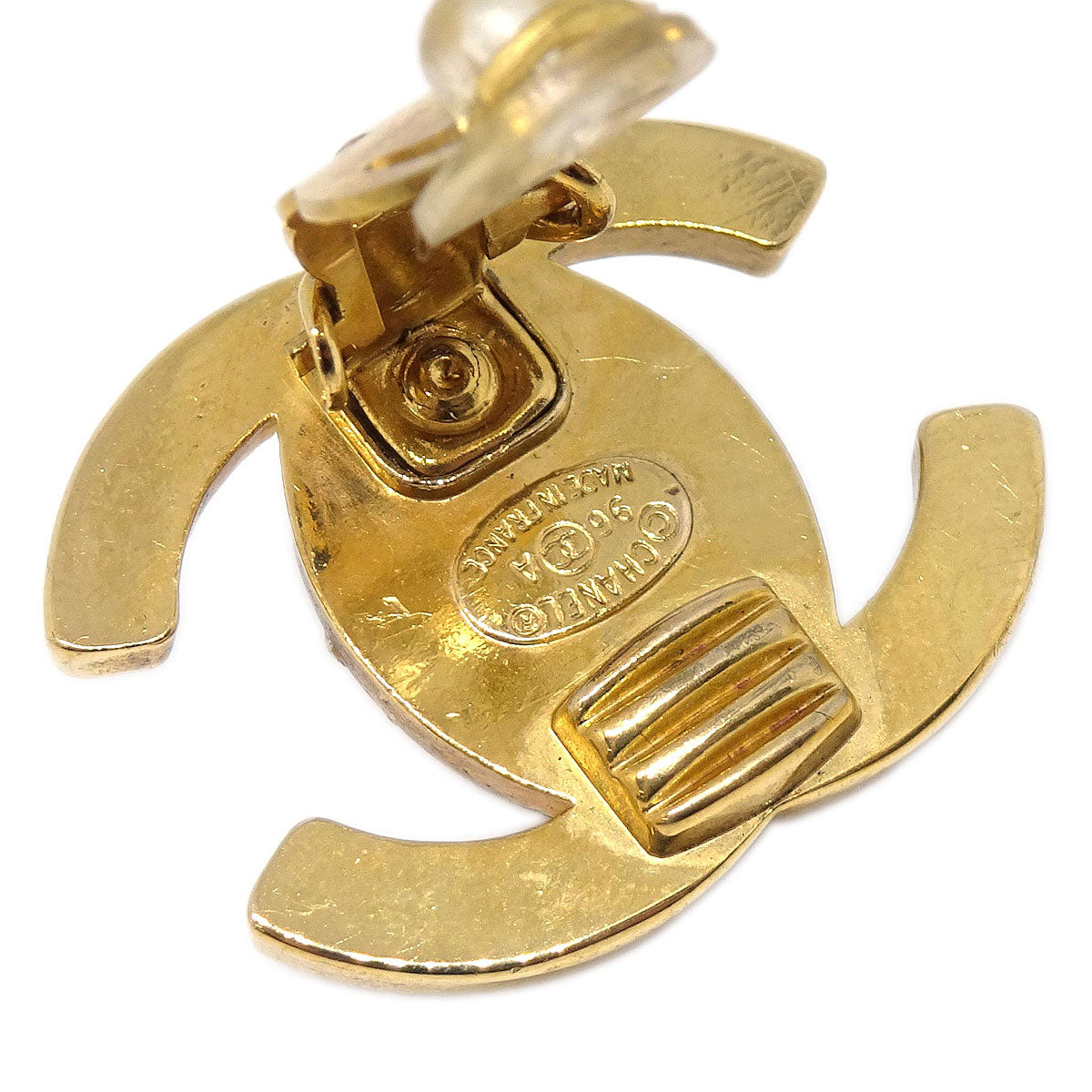 Chanel CC Turnlock Clip-On Earrings Gold Rhinestone Large 96A