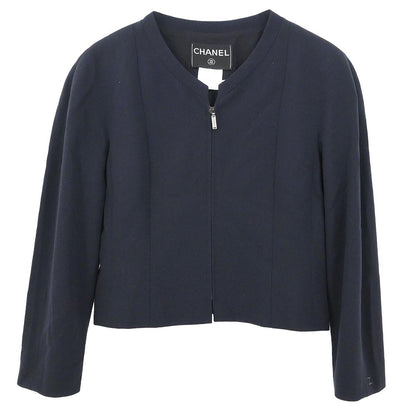 Chanel 1999 Single Breasted Zip Up Jacket Navy #38