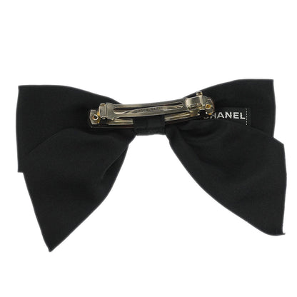 Chanel Bow Satin Barrette Hair Accessories Black