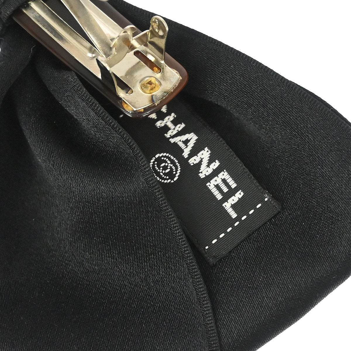 Chanel Bow Satin Barrette Hair Accessories Black