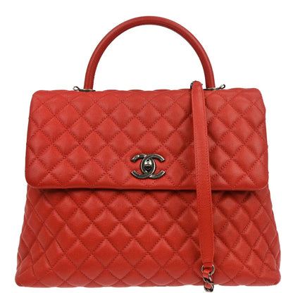 Chanel 2017 Red Caviar Skin Coco Handle 2way Shoulder Handbag