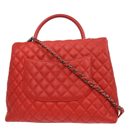 Chanel 2017 Red Caviar Skin Coco Handle 2way Shoulder Handbag