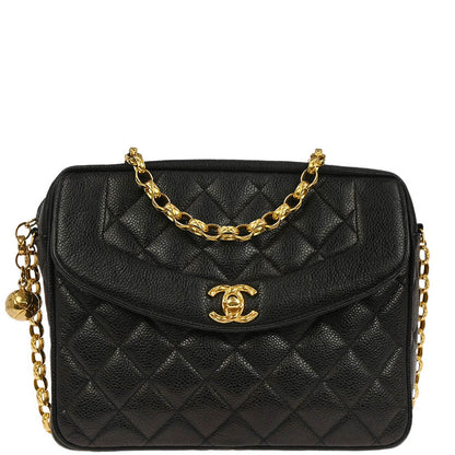 Chanel 1996-1997 Black Caviar Skin Camera Bag Small