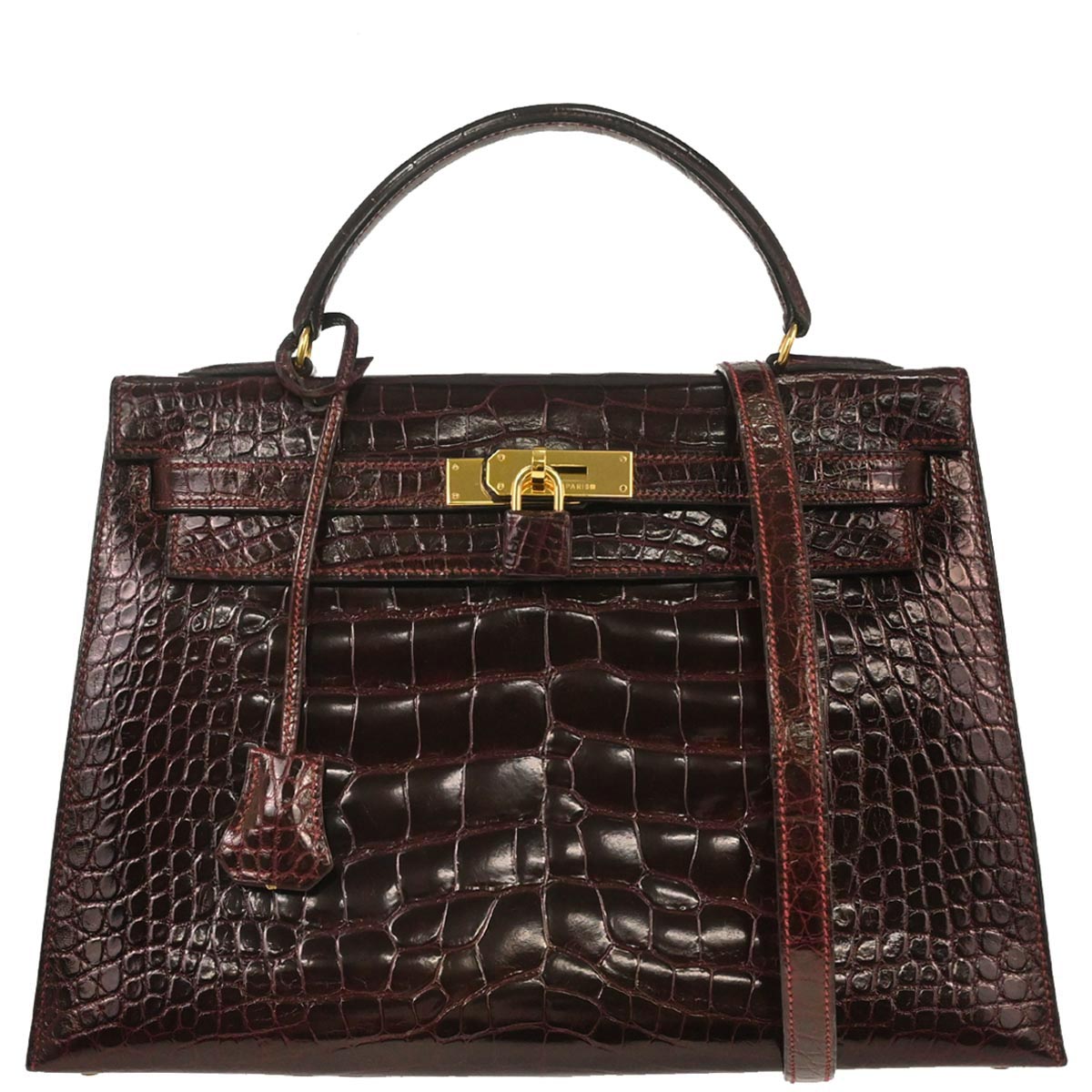 Hermes * Raisin Alligator Kelly 32 Sellier 2way Shoulder Handbag