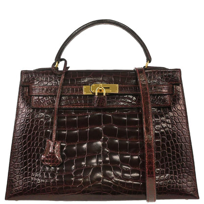 Hermes * Raisin Alligator Kelly 32 Sellier 2way Shoulder Handbag