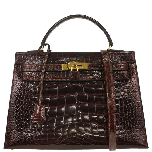 Hermes * Raisin Alligator Kelly 32 Sellier 2way Shoulder Handbag