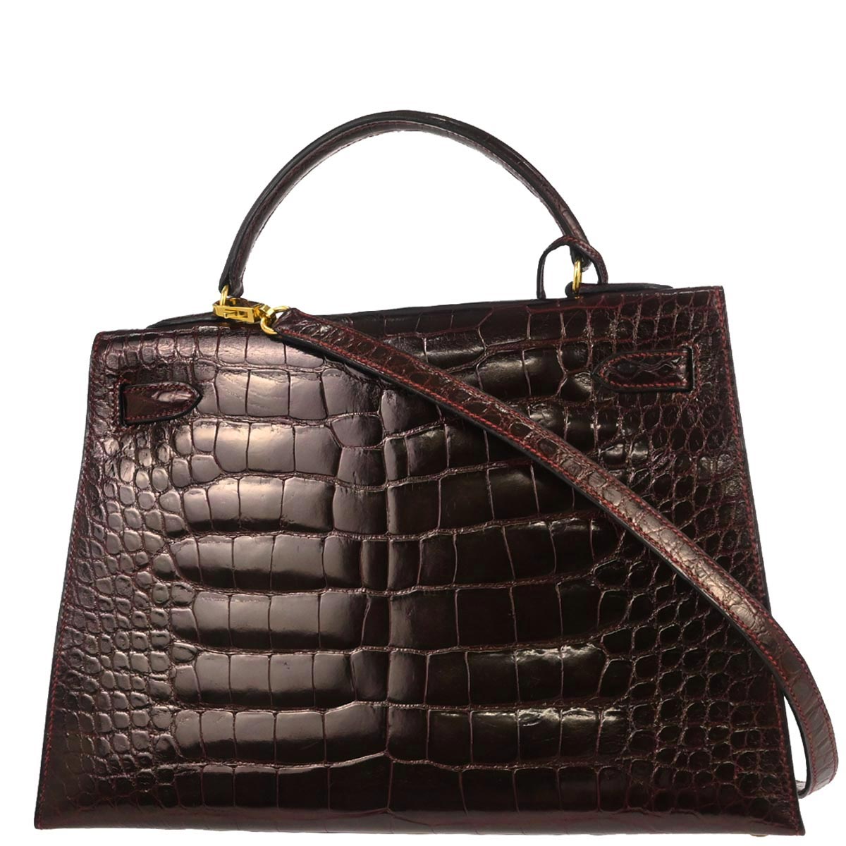 Hermes * Raisin Alligator Kelly 32 Sellier 2way Shoulder Handbag