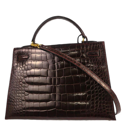 Hermes * Raisin Alligator Kelly 32 Sellier 2way Shoulder Handbag