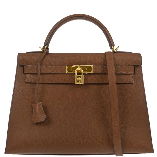Hermes Noisette Ardennes Kelly 32 Sellier 2way Shoulder Handbag