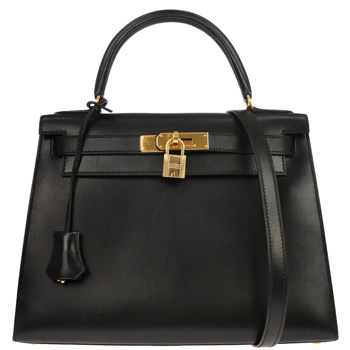 Hermes Black Box Calf Kelly 28 Sellier 2way Shoulder Handbag