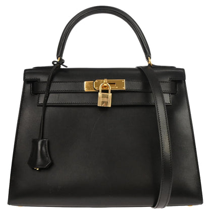 Hermes Black Box Calf Kelly 28 Sellier 2way Shoulder Handbag